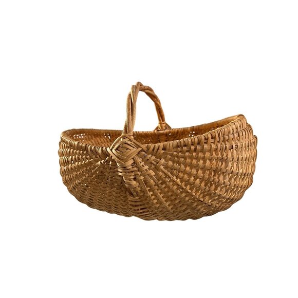 Vintage Large Hand Woven Buttocks Basket Intricate Twisted Grapevine Handle - Picture 1 of 8